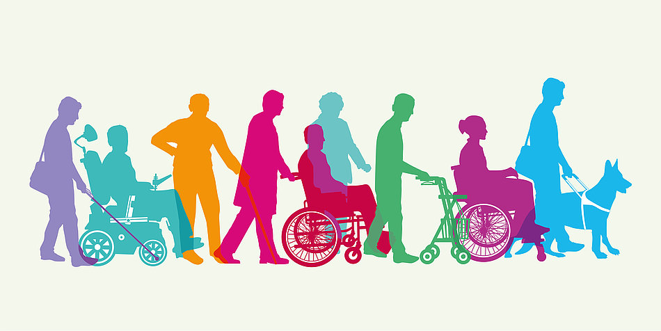 Menschen mit und ohne Behinderung gehen in einer Gruppe