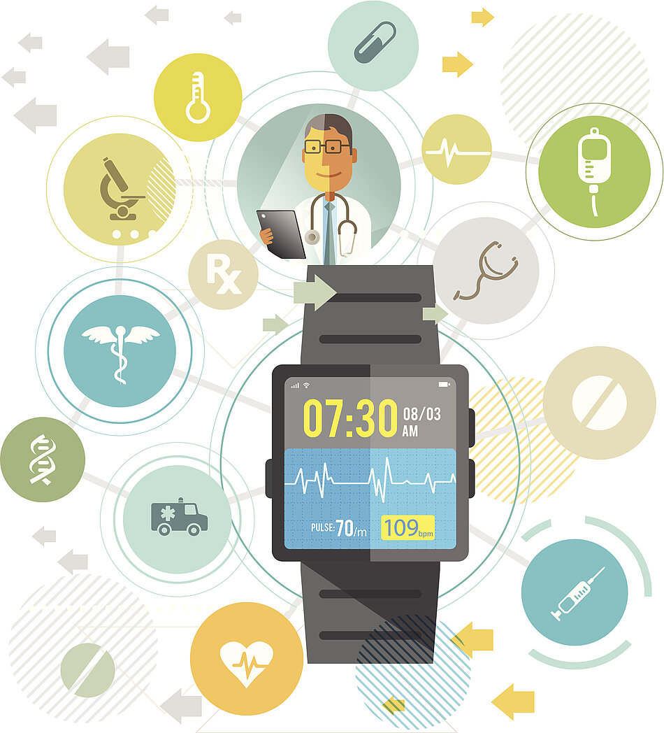 digitale Vernetzung im Gesundheitswesen mit Smartwatch