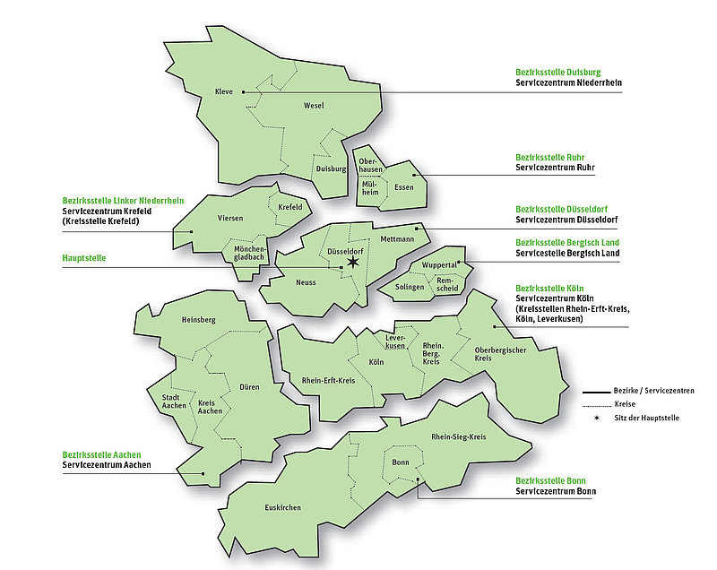 Karte Nordrhein mit Kreis- und Bezirksstellen