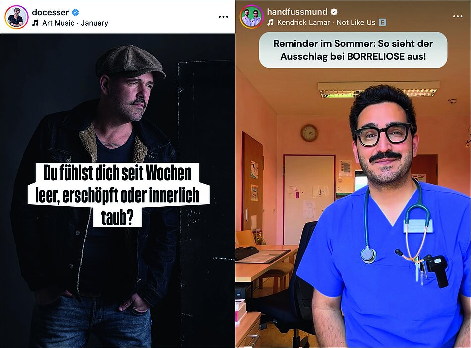 Medfluencer Doc Esser und Handfussmund in ihren Instagram-Account