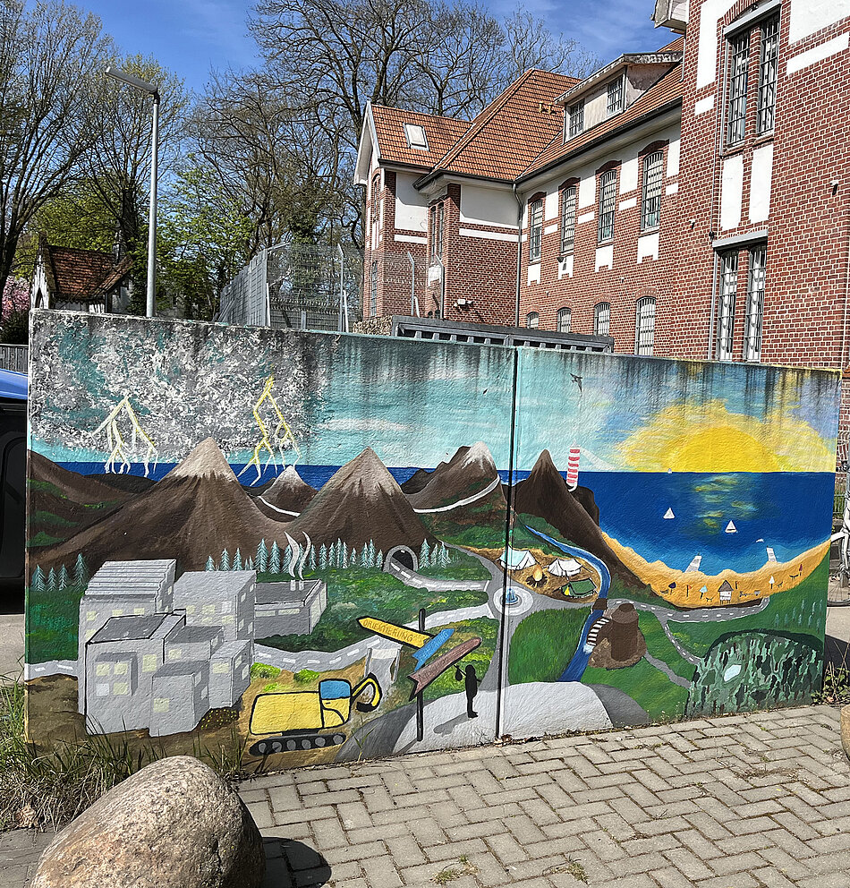 Das Motiv des Stromkastens, der in der Kunsttherapie entstand 