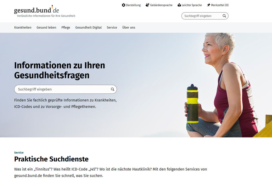 Screenshot der Homepage www.gesund.bund.de