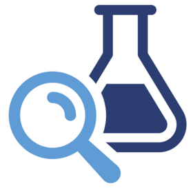 Lupe und Erlenmeyerkolben als Piktogramm Lupe und Erlenmeyerkolben als Piktogramm