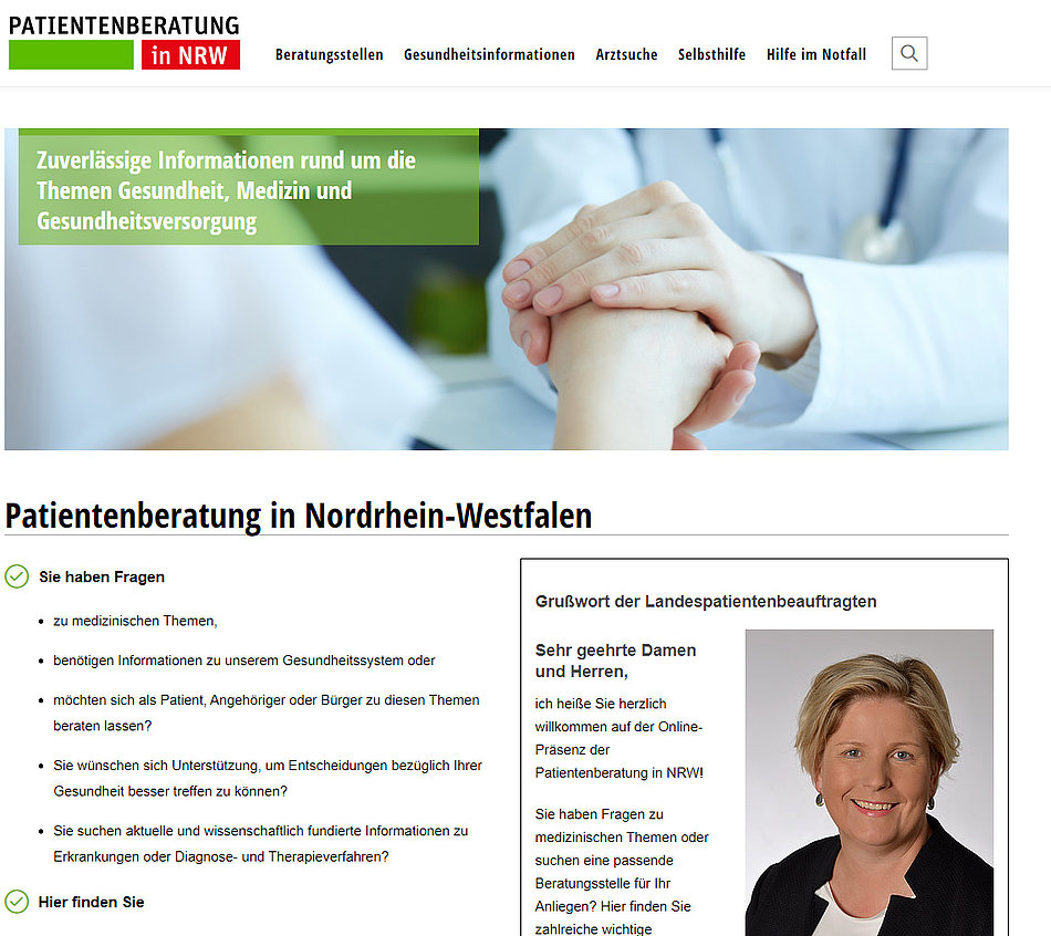 Screenshot der Homepage patientenberatung.nrw