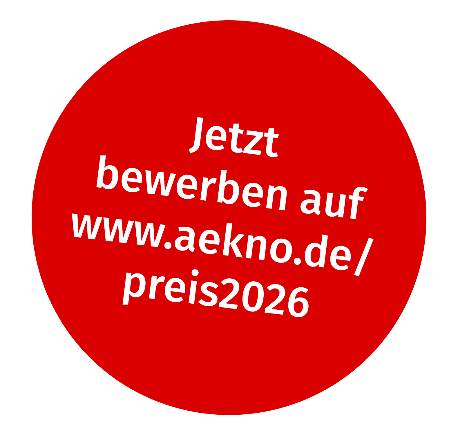Button mit Inschrift Jetzt bewerben auf www.aekno.de/preis2026