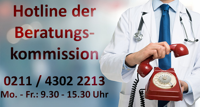 hotline-beratungskommission-650.jpg Arzt mit Telefon Hotline: 0211 / 4302 2213